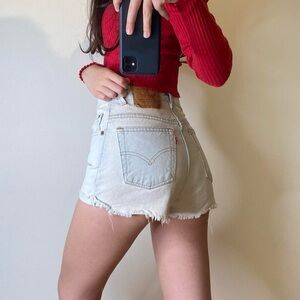 Levi's Light Wash Frayed Hem High-Rise Denim Shorts